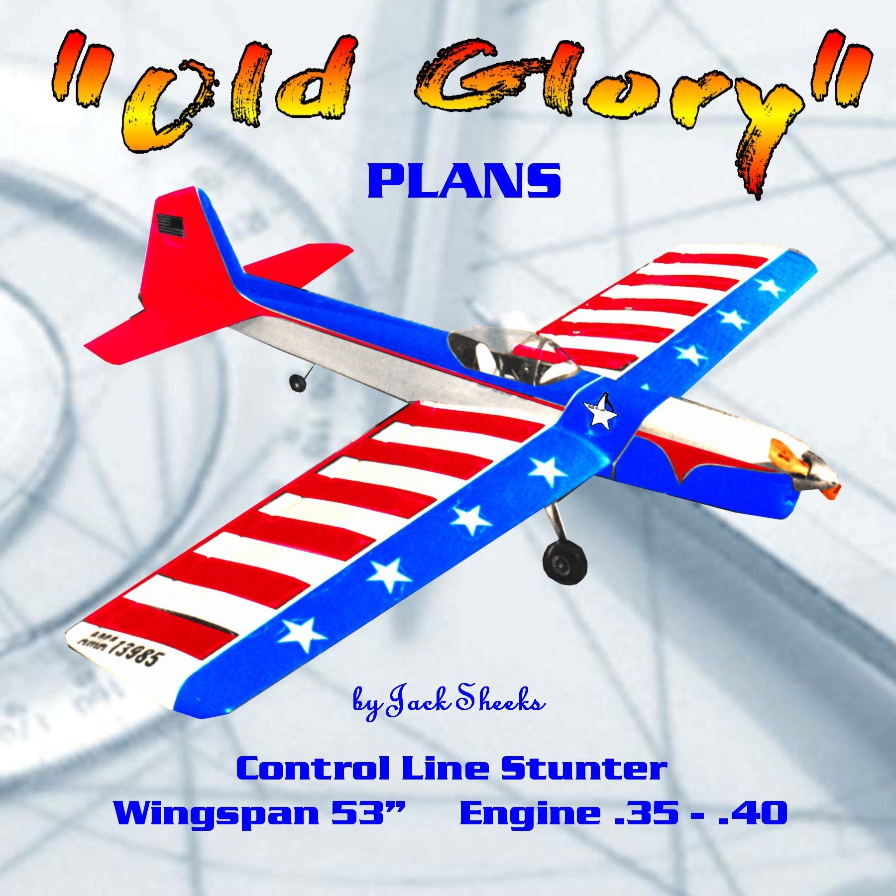 full size printed plans vintage 1971 control line stunter old glory  easy to build machine with excellent stunt potential.