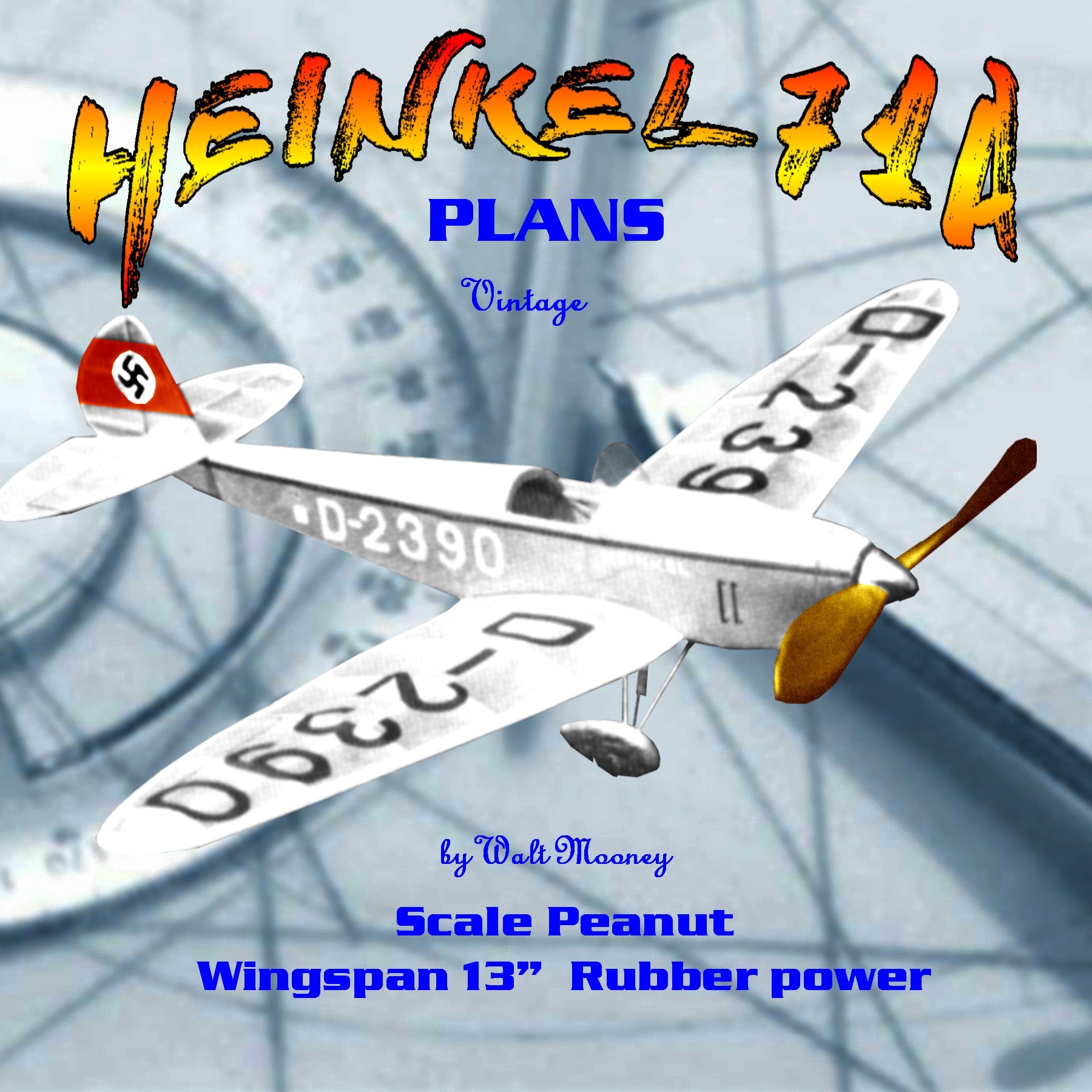 full size printed plans peanut scale  “heinkel 71a” classic german tail dragger from the 30s