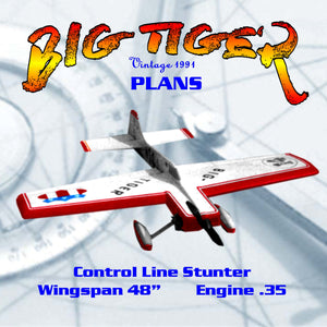 full size printed plan control line stunter “big tiger” stunts beautiful os 35 fp with muffler,
