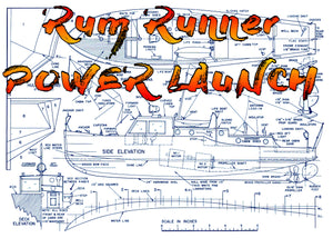 full size printed plan scale 32" rum runner launch suitable for radio control