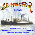 full size printed plan scale (1/16 in.-1 ft. blue funnel line “s.s. hector” suitable for radio control