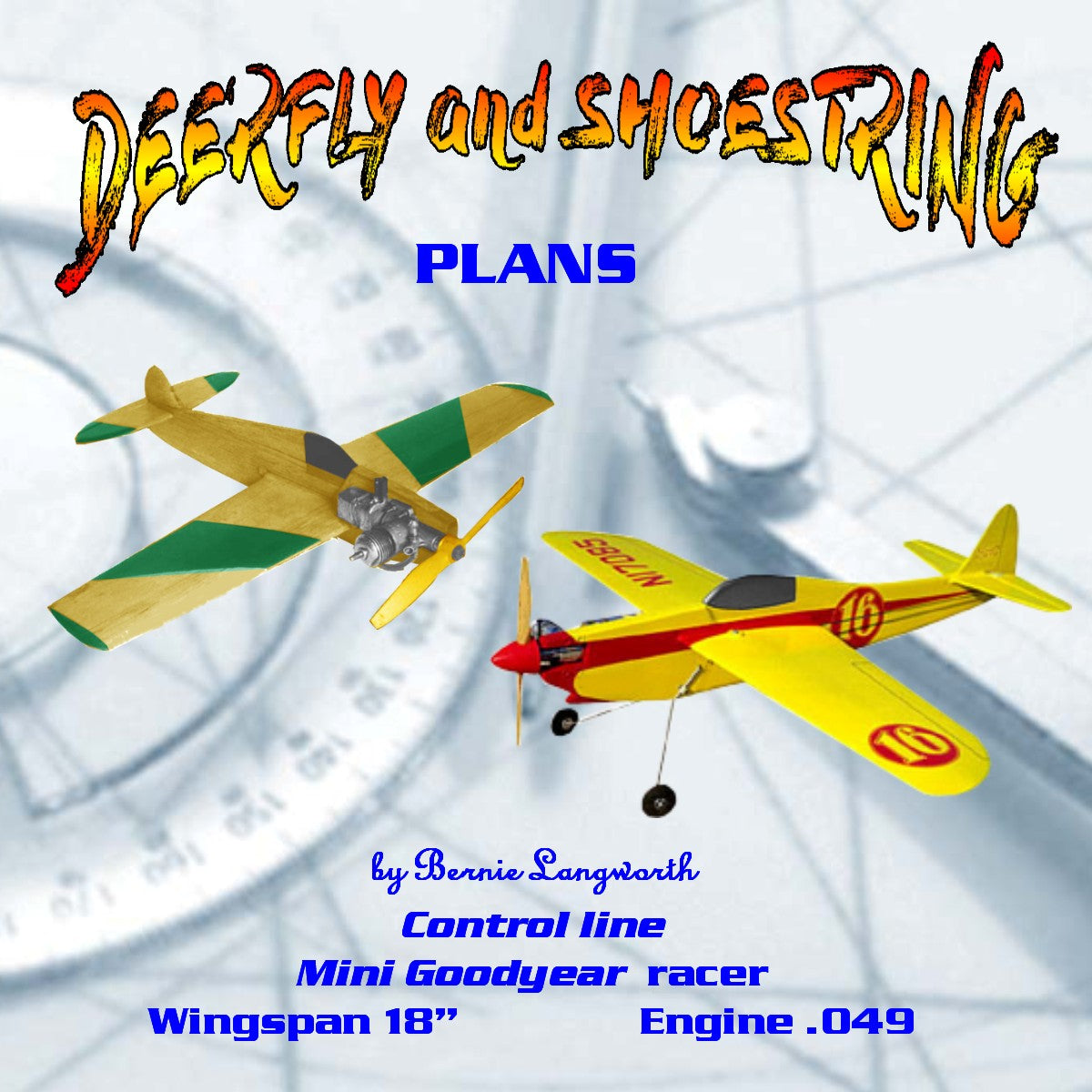 full size printed plan mini-goodyear class racers 1/2a to .09 "deerfly and shoestring"