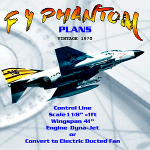 full size printed f 4 phantom plans vintage 1970  radio or control line dyna-jet or  ducted fan
