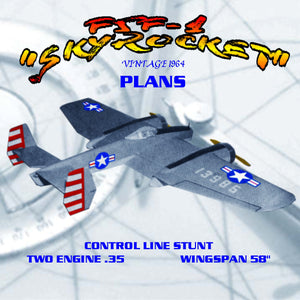 full size printed plans  vintage 1964 control line stunt 2-.35 f5f-1 "skyrocket" scale thriller