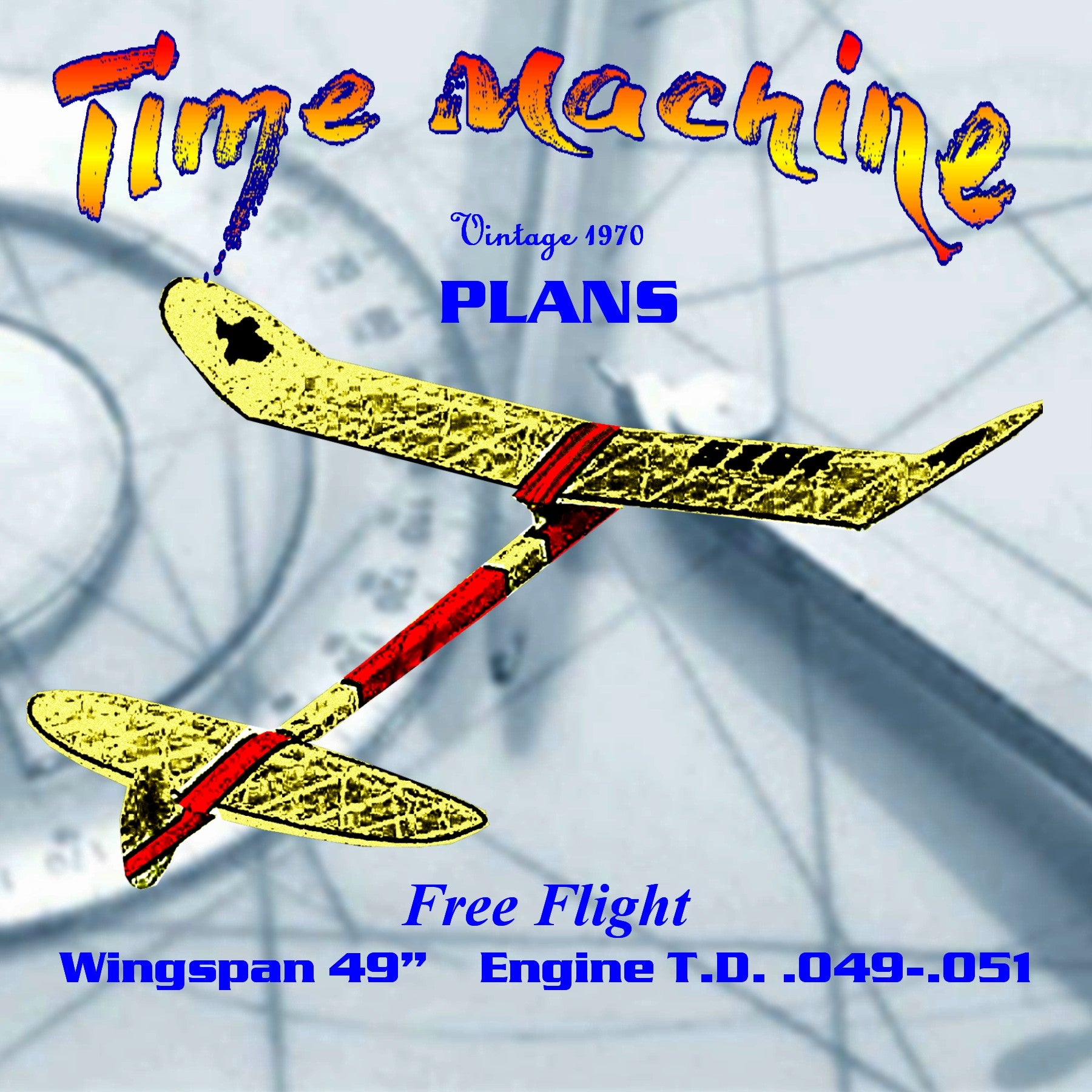 full size printed plan 1/2a competition free-flight  "time machine"