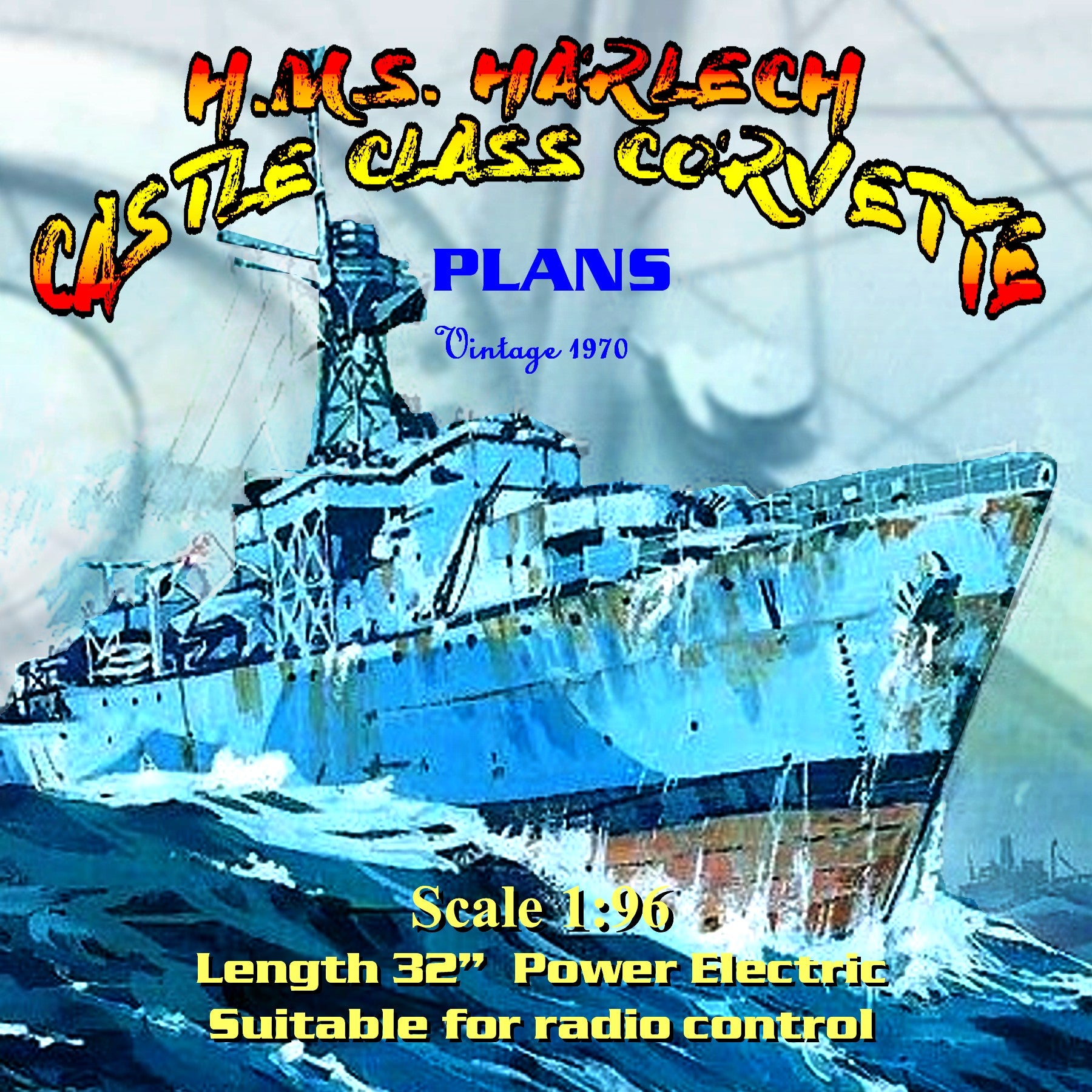 full size printed plans castle class corvette 32" 1:96 scale  for radio control