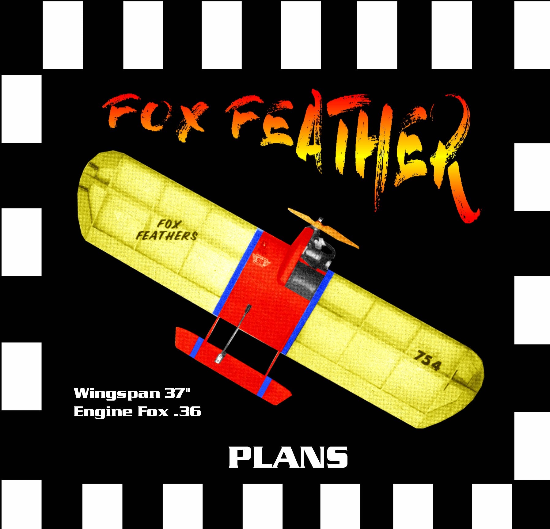 full size printed plan & building notes diamond airfoil combat *fox feather* wingspan 37"  engine fox .36