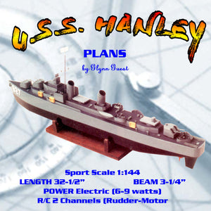 full size printed plan sport scale 1/144 destroyer u.s.s. "hanley" for r/c 2 channels