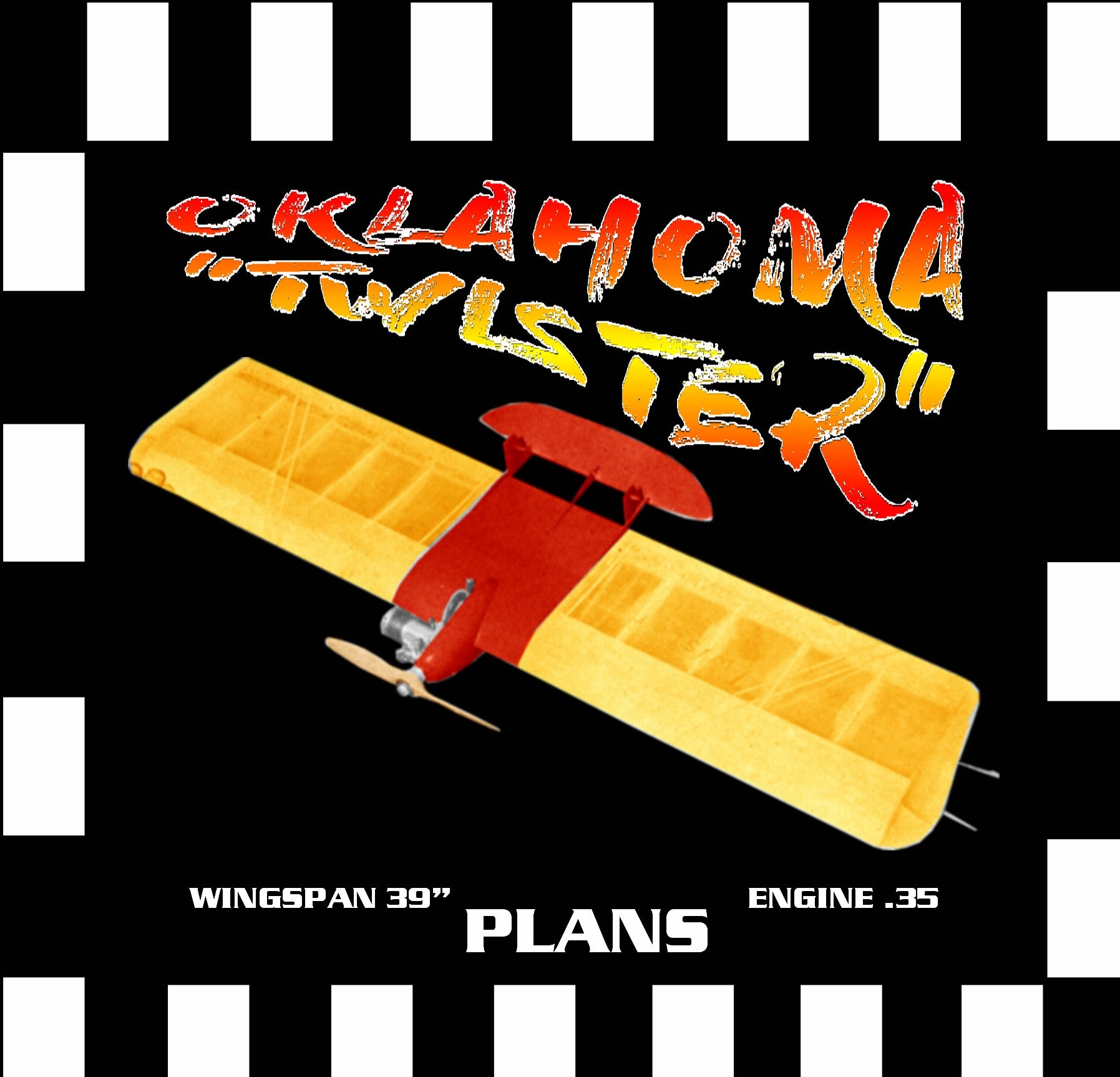 full size printed plan & building notes tough combat fighter oklahoma  "twister"  wingspan 39”  engine .35