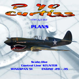 full size printed plan vintage 1963 scale-like .29 - .35 control line sunter curtiss p 40
