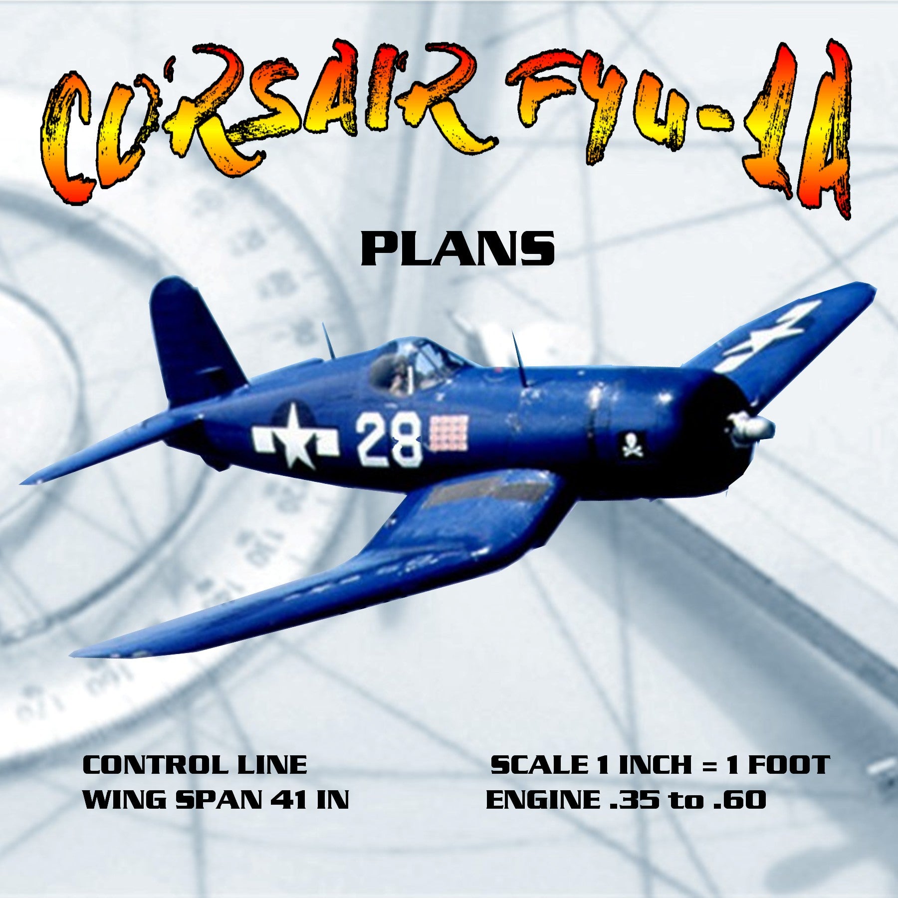 full size printed plans control line, scale 1:12, wing span 41", corsair f4u-1a