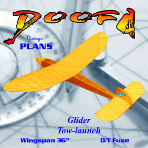 full size printed plan lightweight 36" tow-launch glider "doofa"