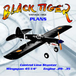 full size printed plan vintage  1953 control line stunter "black tiger"  simple in design, simple in construction