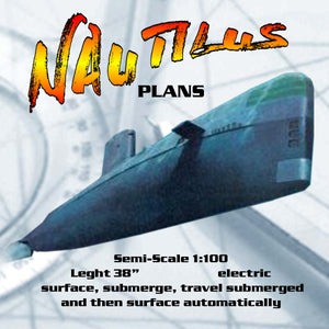 full size printed plan semi-scale 1:100 nautilus snn 571  38" auto submerge & surface