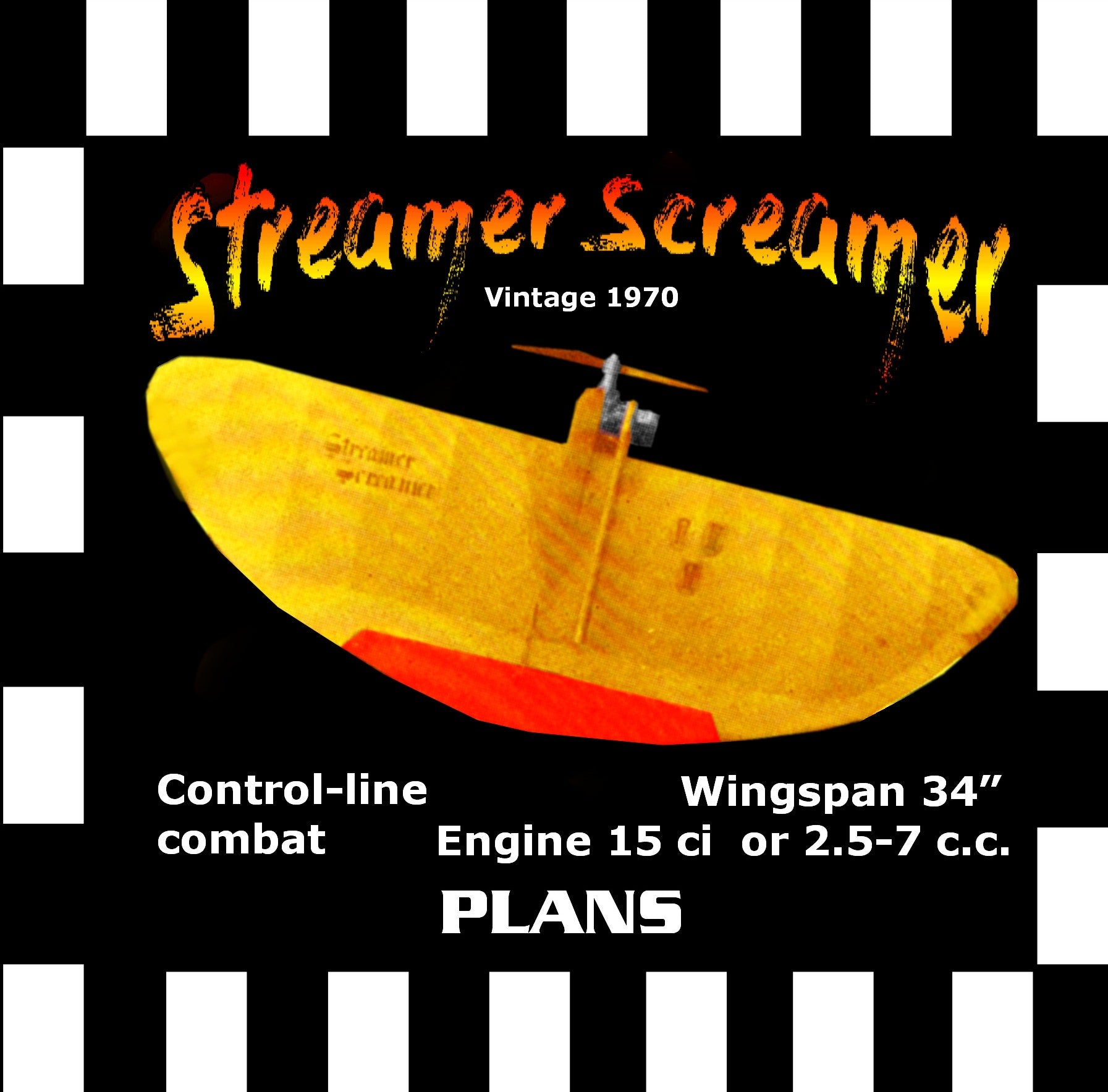 full size printed plans vintage 1970 control-line combat or sports flying "streamer screamer" great trainer