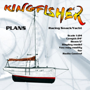 full size printed plans racing smack/yacht scale 1:24 kingfisher l 24" display or convert to radio control