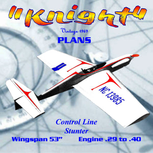 full size printed plan 1969 control line stunt  wingspan 53" the"knight" engine .29 to .40