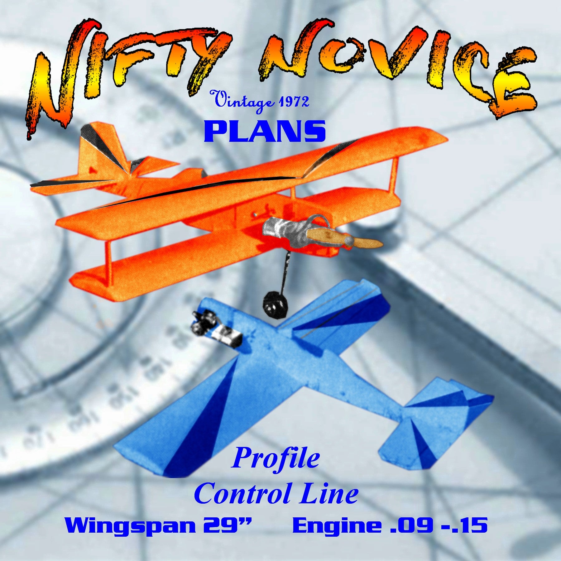 full size printed plan profile  control line trainer "nifty novice" easy to build­