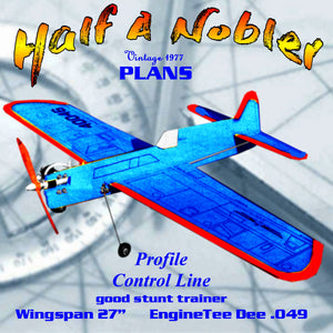 full size printed plan a good stunt trainer half a nobler control line  wingspan 27”  engine .049