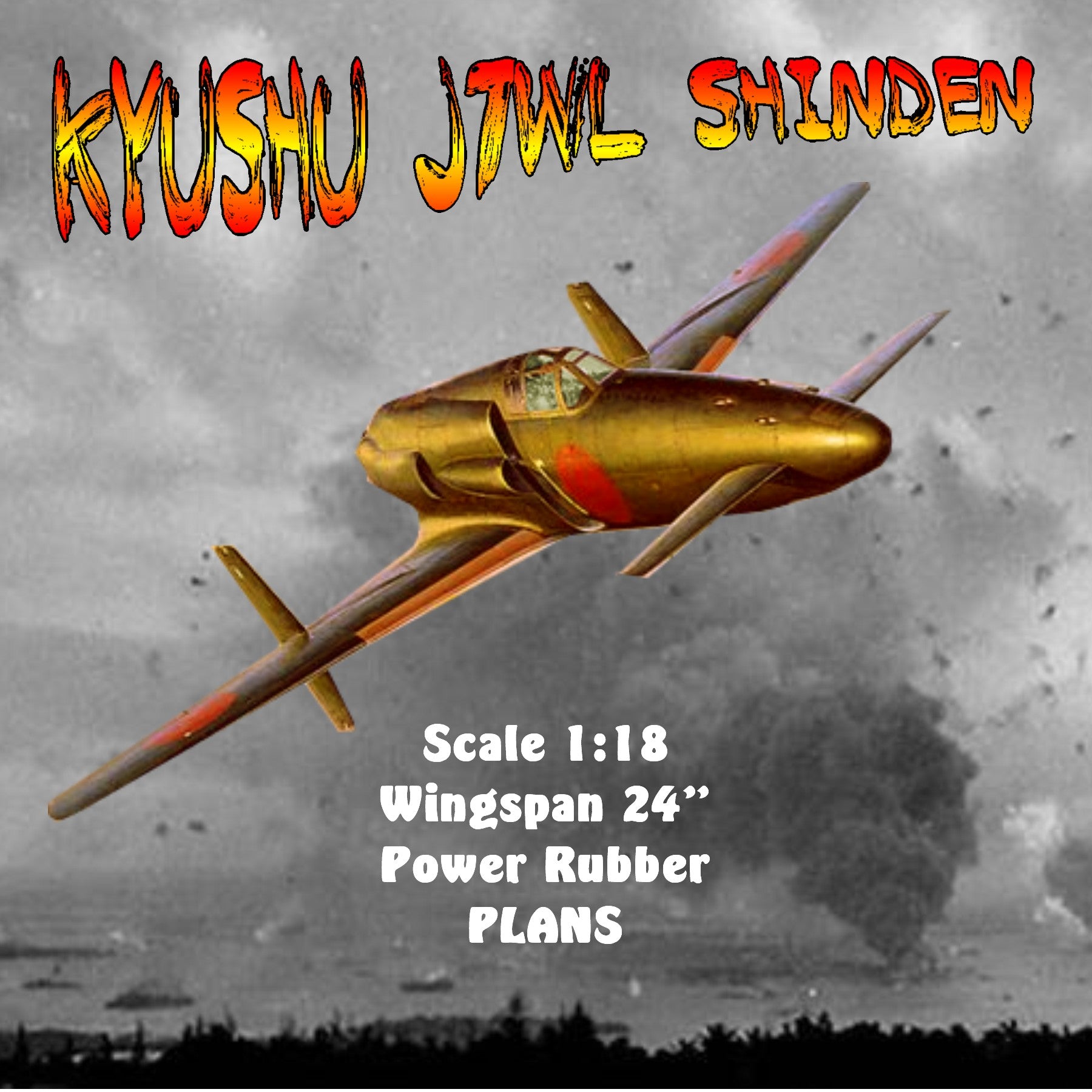 full size printed plan kyushu j7wl shinden scale 1:18  wingspan 24”  power rubber