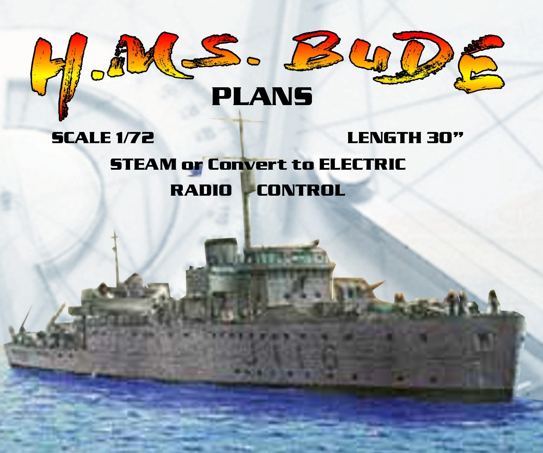 full size printed plans bangor class minesweepe scale 1/72 l 30” steam or convert to electric  radio control