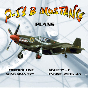 full size plans scale 1” = 1’ control line wing span 37” p-51 b mustang