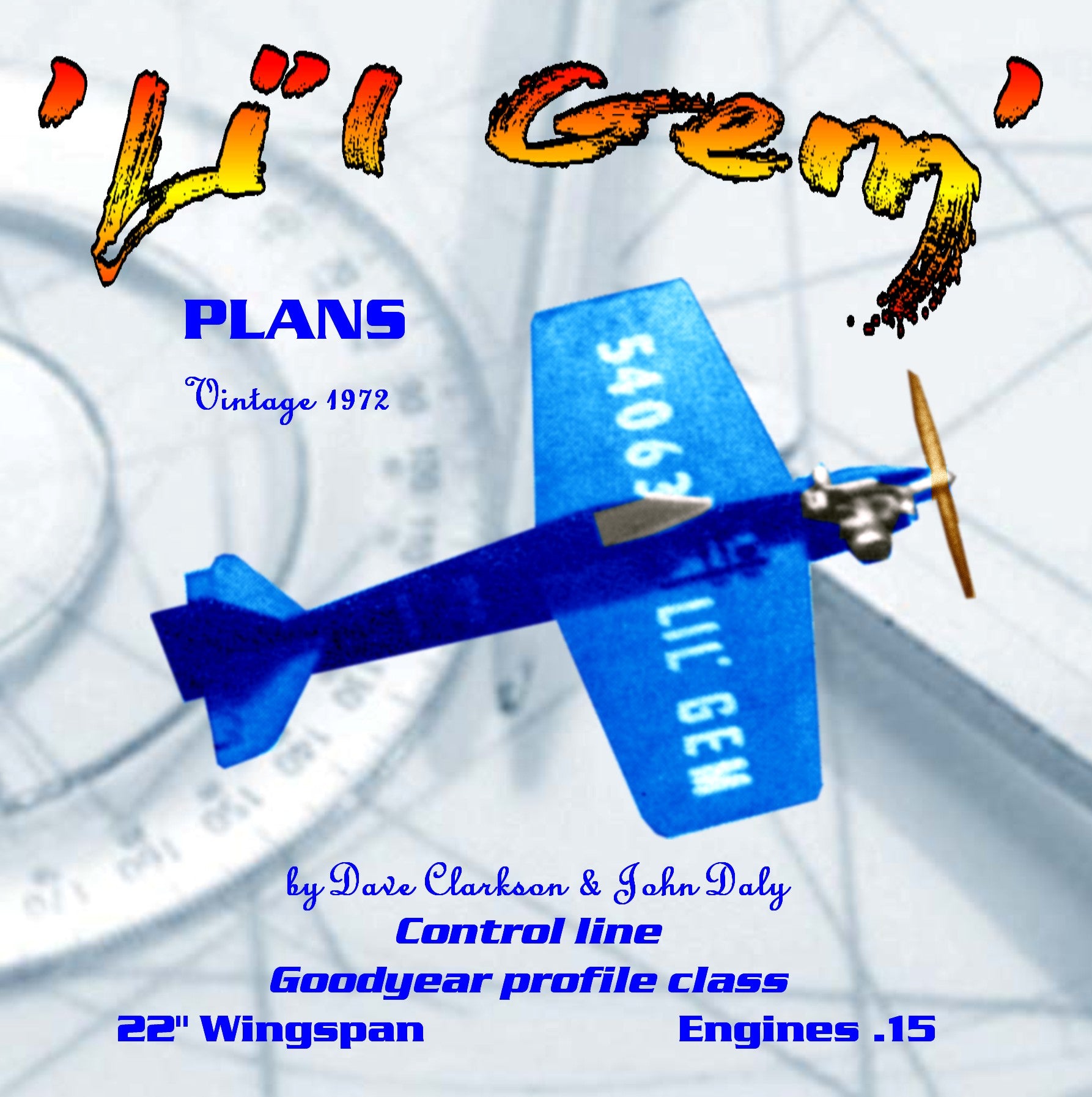 full size printed plan vintage 1972 goodyear profile class  control line 'li’l gem' proven contest performance