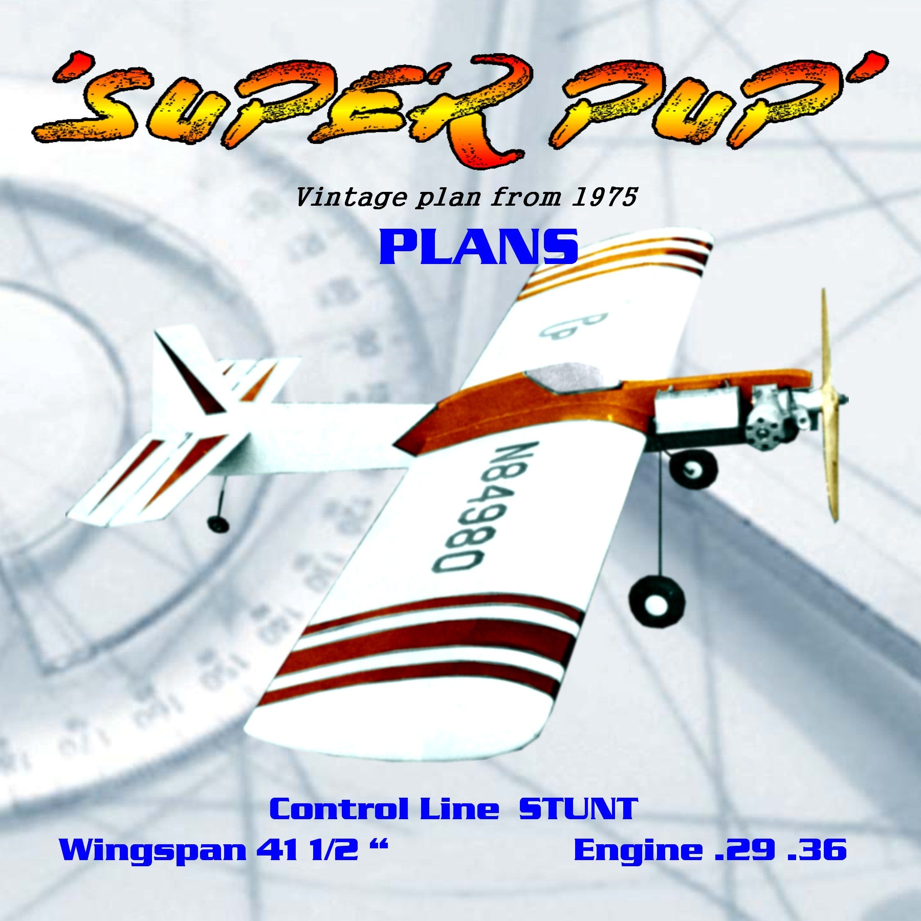 full size plans vintage 1975 control line stunter .36 'super pup'  good one for your first effort