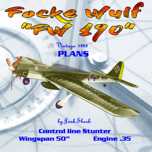full size printed plan vintage 1968 control line semi-scale stunt focke wulf "fw 190"