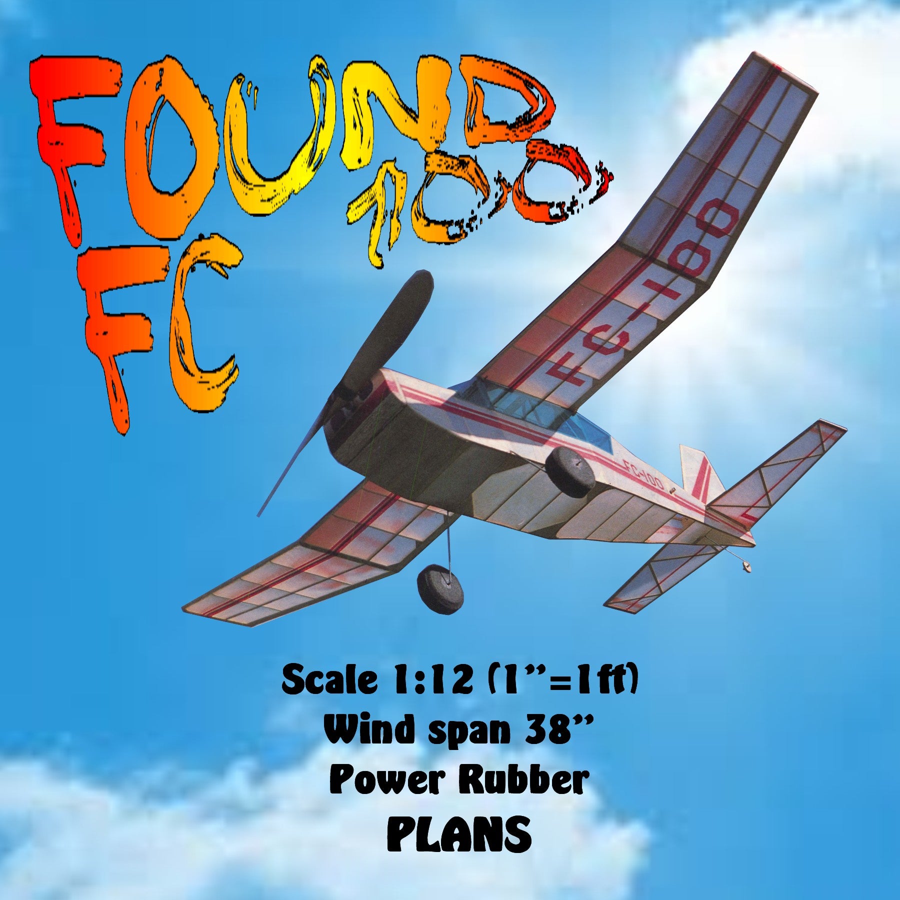 full size printed plan found fc 100 scale 1:12 (1”=1ft)  wind span 38”  power rubber