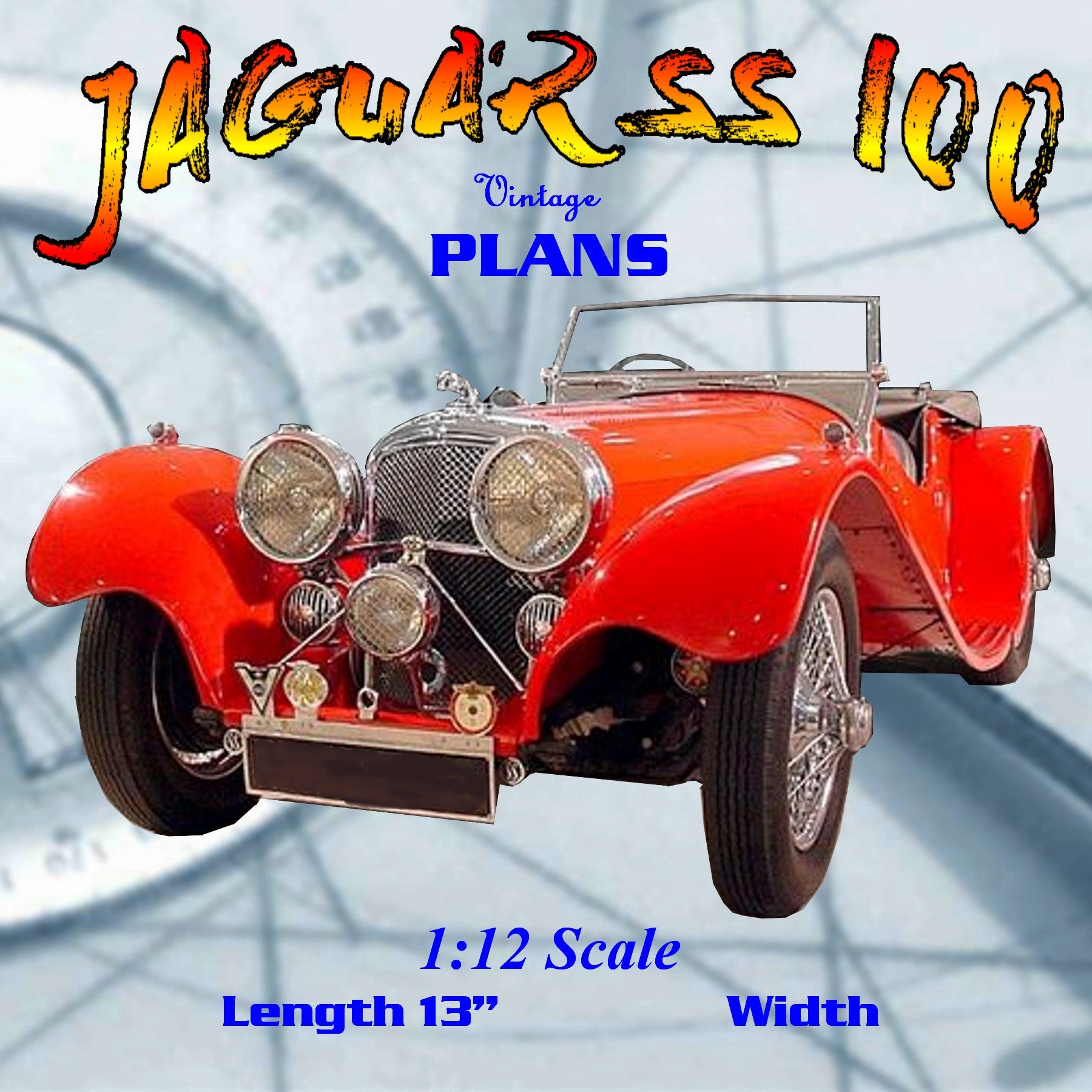 full size printed plan scale jaguar ss‑i00 sports car  not a beginner’s project as it is quite detailed