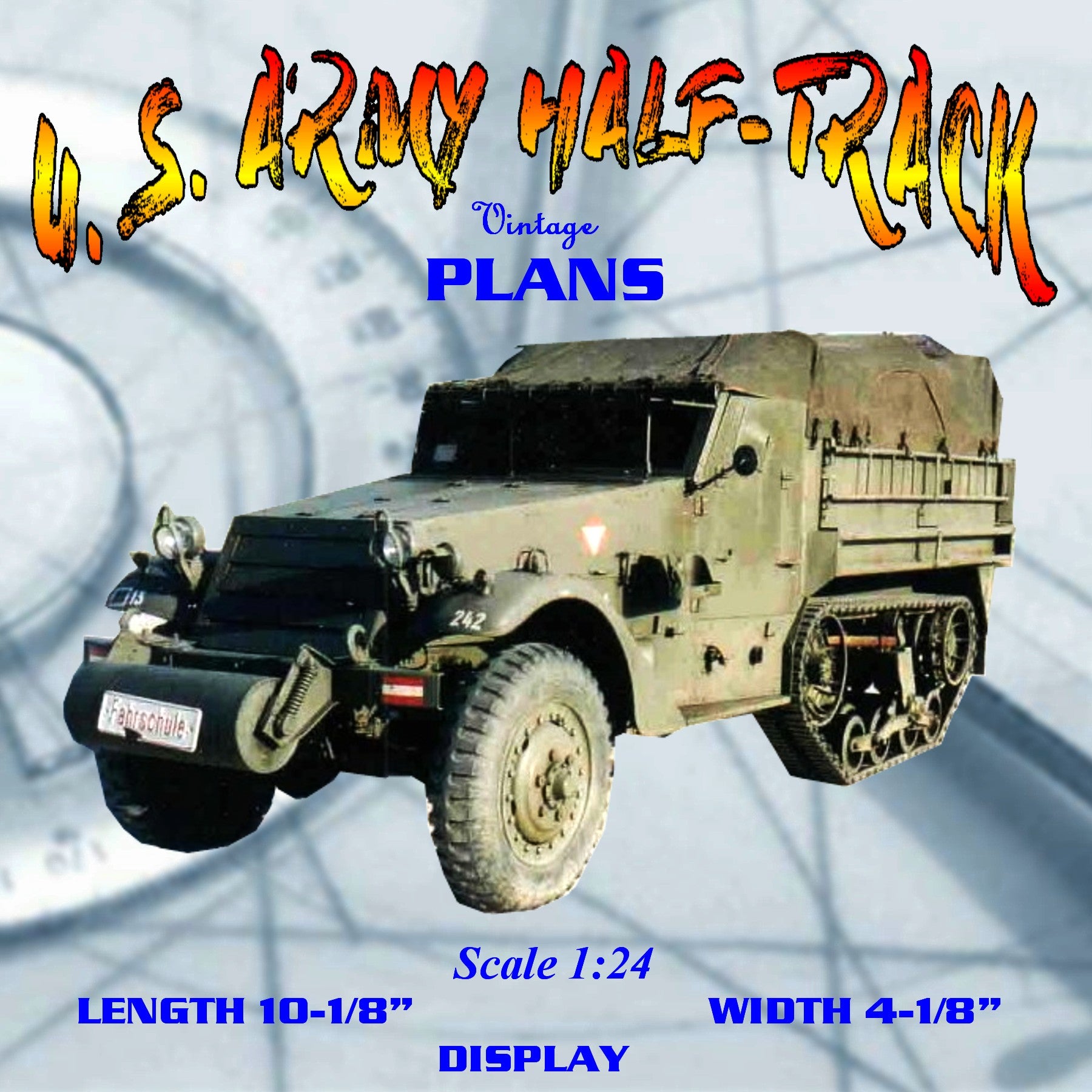 full size printed scale 1:24 u.s. army half-track  simple wooden model it's easy to build