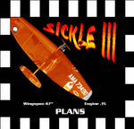 full size printed plan & building notes  fai combat the  sickle iii  w/s 47”  engine .15