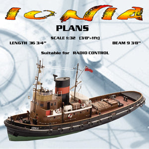 full size printed plans scale 1:32 3/8"=1ft tug ionia l 36 3/4" suitable for radio control