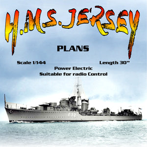 full size printed plans scale 1/144 destroyer h.m.s. jersey l 30" suitable for radio control