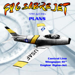full size plans f86 sabre jet control line  scale 1 1/8” =1ft  wingspan 41”  dyna-jet or ducted fan