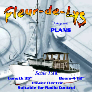 full size printed plans and article semi scale 1:18  lo.a. 35 in fleur-de-lys class boat cynette