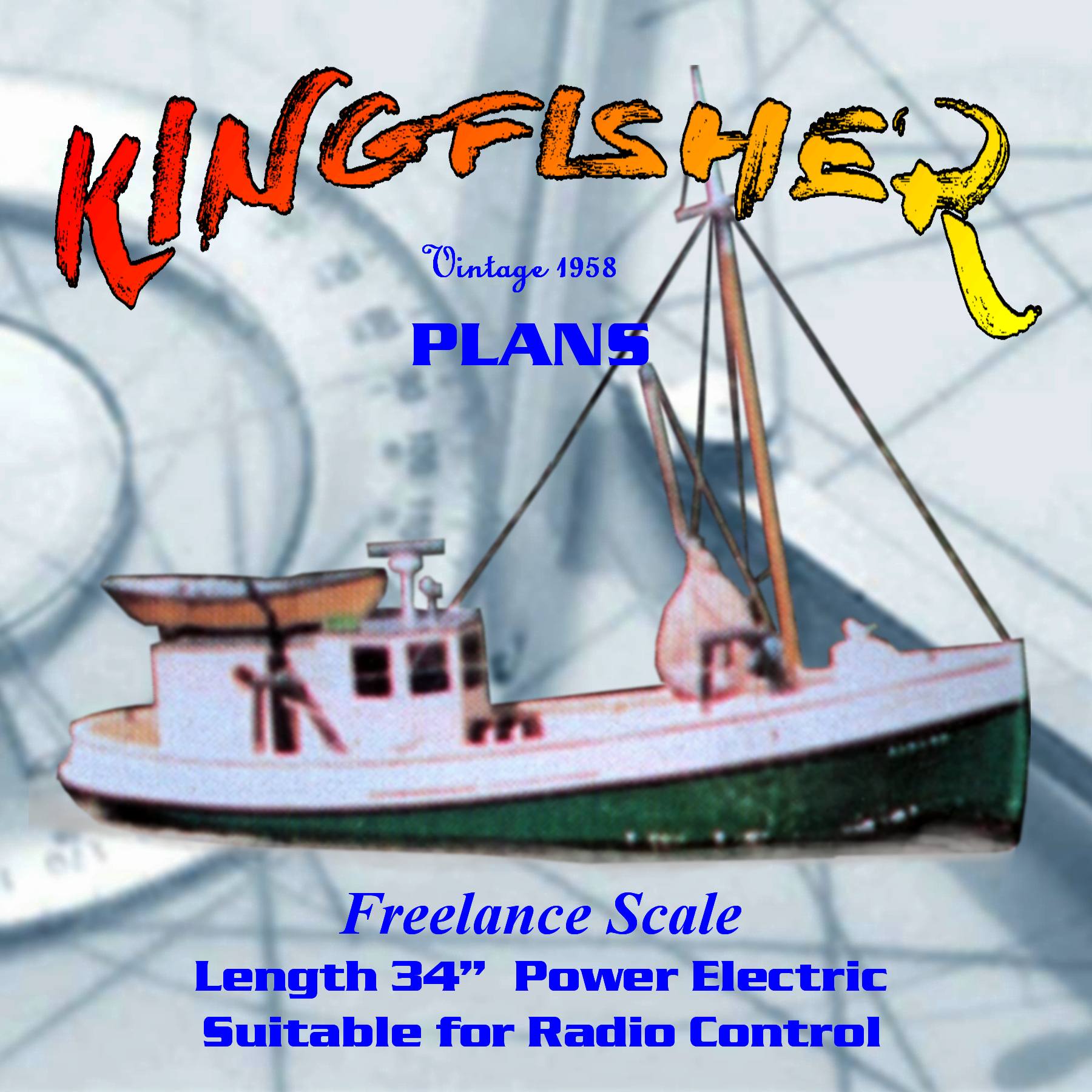 full size printed plans 34" kingfisher jersey coast dragger  for radio control