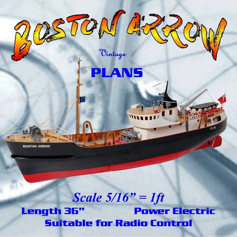 build a 5/16"=1ft scale trawler 36" for r/c boston arrow full size printed plan & article