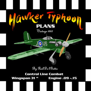 full size printed plan vintage 1957 control line combat  "hawker typhoon"  excellent performance,