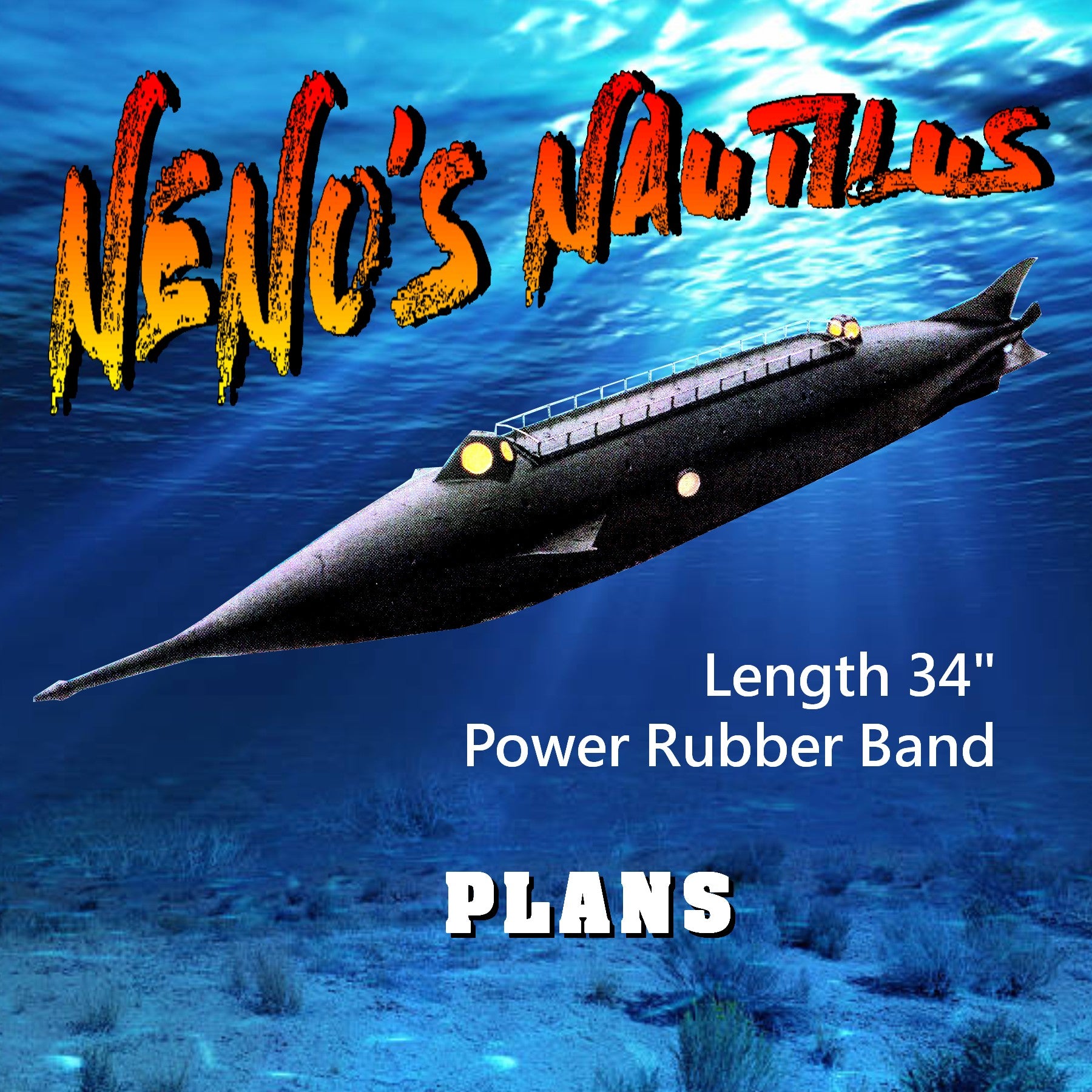 full size printed plans swimming pool sub neno's nautilus length 34"  power rubber band
