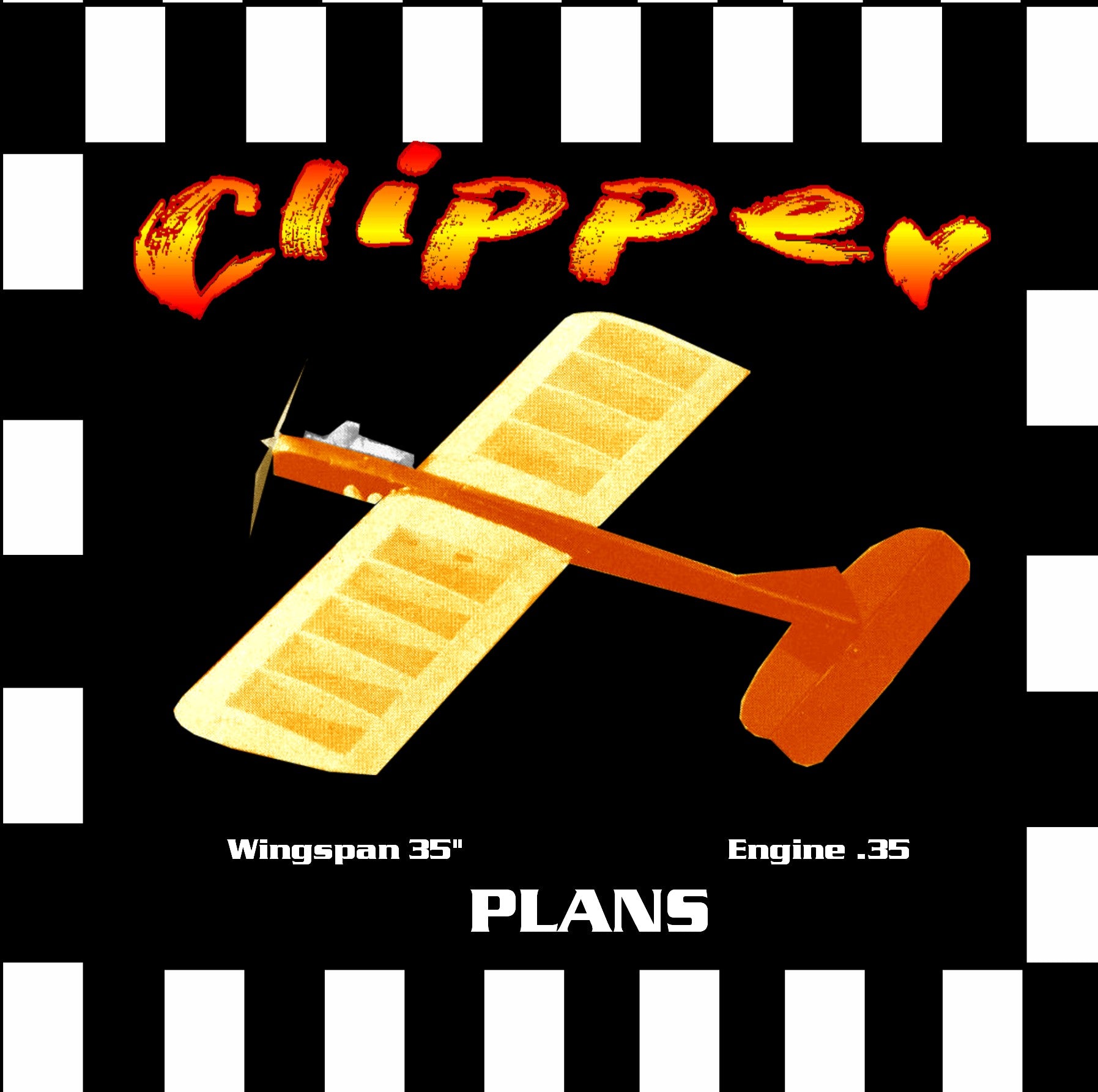 full size printed plan & building notes  slow combat "clipper"  wingspan 35"  engine .35