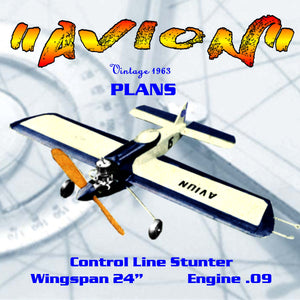 full size printed plan vintage 1963 control line  stunt trainer “avion” a lively little flier