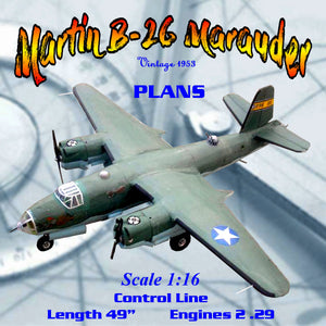 full size printed plan scale 1:16 control line martin b-26 marauder you may wish to convert to radio control