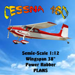 full size printed plans cessna 180 semi scale 1:12  wingspan 38”  power rubber
