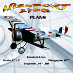 full size printed plans control line  scale 1” = 1’ nieuport 24bis wingspan 27”  engines .14 - .29