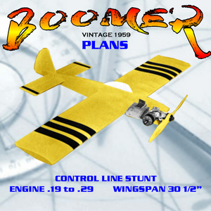 full size printed plan to build a control line stunt airplane boomer