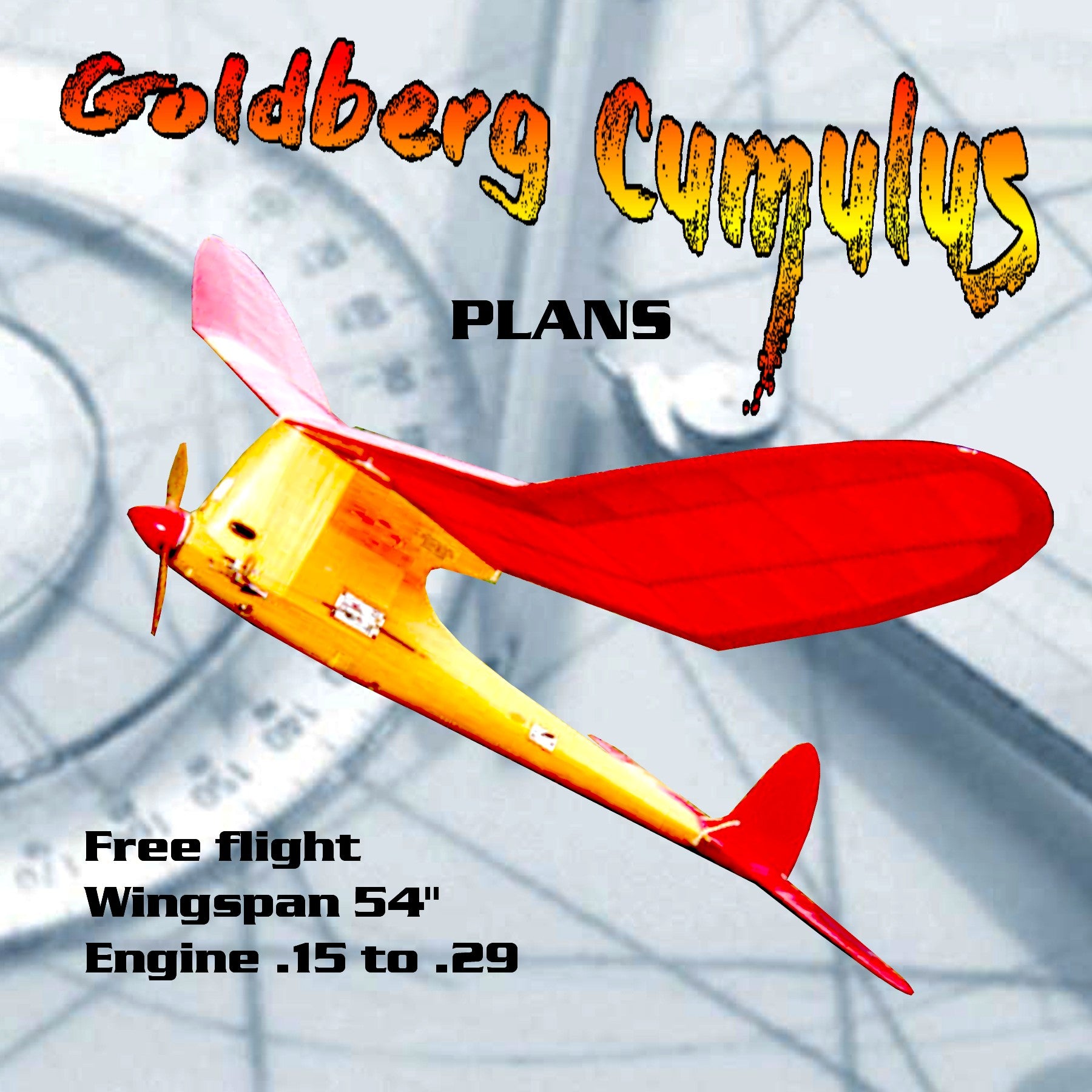 full size printed plan vintage  1950 free flight goldberg cumulus engine .15 to .29