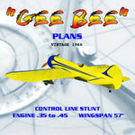 full size plans vintage 1966 semi-scale control line stunt extended "gee bee"
