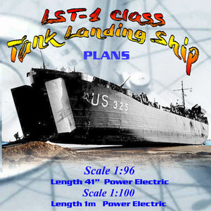 full size printed plans lst-1 class tank landing ship scale 1:96 suitable for radio control